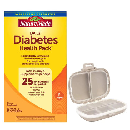 Nature Made Daily Diabetes Health Pack, Dietary Supplement for Nutritional Support, 60 Packets Bundle with a Pill oragnizer (2 Items) Nature Made
