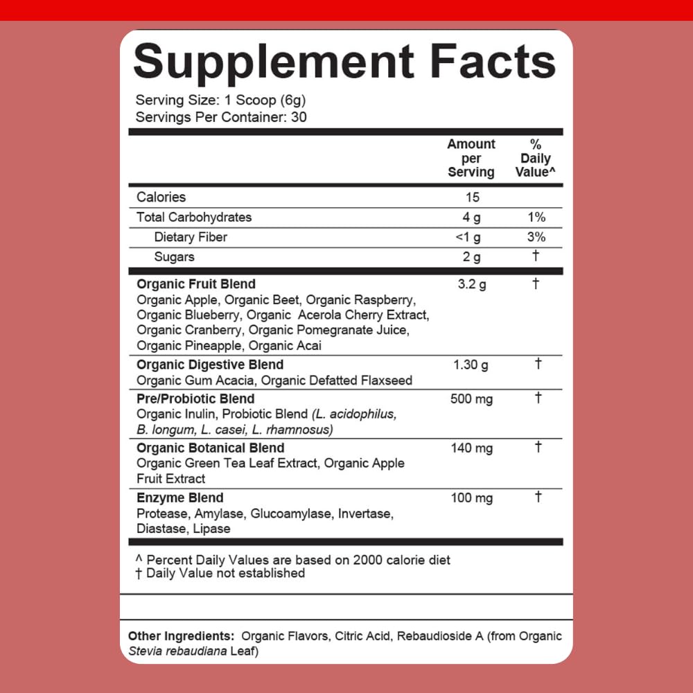 Dr. Colbert, MD Organic Red Supremefood | Berry Flavored Blend | by Divine Health | 10 Organic Fruits | Probiotics | Enzymes | Herbs | Fiber | Antioxidants | Non-GMO | 30 Day Supply | 180g Divine HealthBuy Supplements Australia