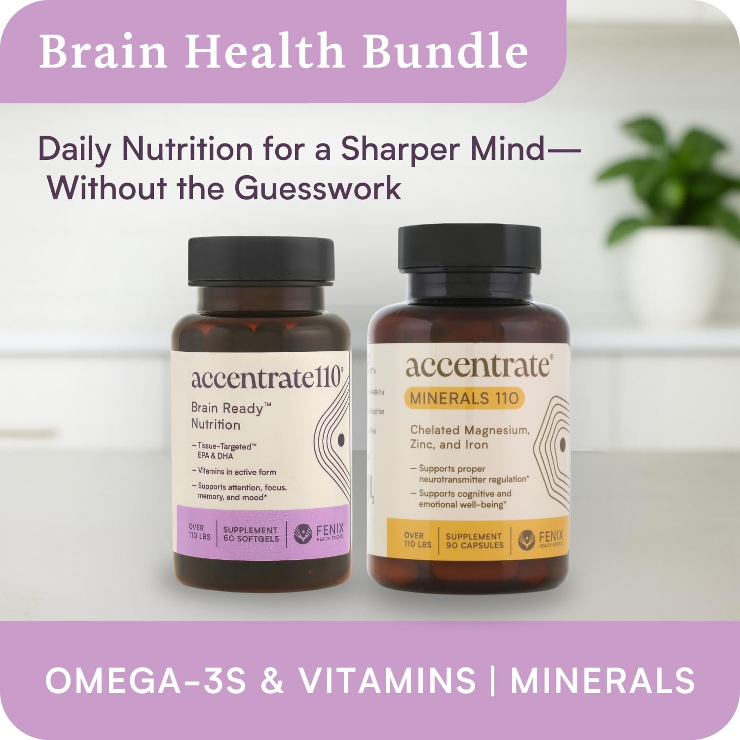 Accentrate110 - Focus Supplement - Methylated Vitamin B Complex with Omega 3 Fatty Acid Supplement - L-Methylfolate, Vitamin B12, P-5-P, Riboflavin, VIT D, – 60 Softgels (1 Month Supply) AccentrateBuy Supplements Australia