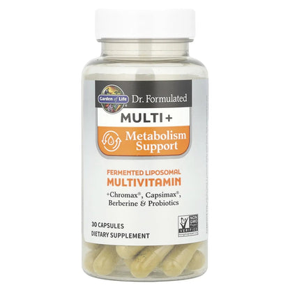 Garden of Life Dr. Formulated Multi+ Metabolism Support - Fermented Liposomal Multivitamin + Chromax, Capsimax, Berberine & Probiotics - 30 Capsules Garden of Life