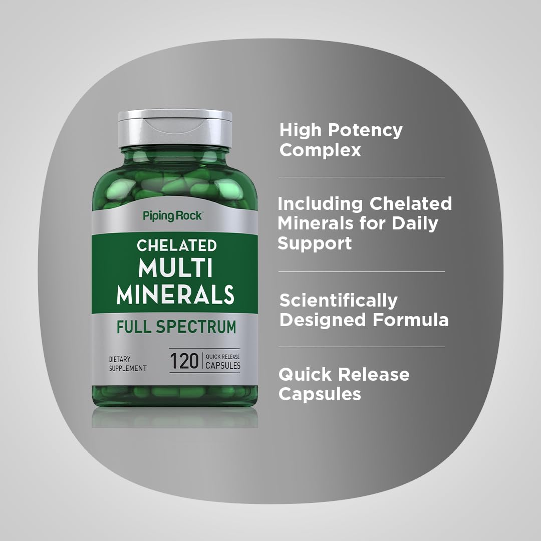 Piping Rock Mega Multi Mineral Chelated Supplement | 120 Capsules | for Men and Women | Iron Free | Non-GMO, Gluten Free Piping RockBuy Supplements Australia