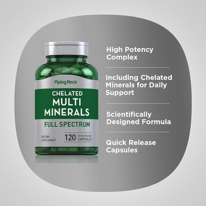 Piping Rock Mega Multi Mineral Chelated Supplement | 120 Capsules | for Men and Women | Iron Free | Non-GMO, Gluten Free Piping RockBuy Supplements Australia