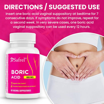 Safrel Boric Acid Vaginal Suppositories - 60 Count (1-Pack) – 100% Pure USA-Made, Supports Intimate SafrelBuy Supplements Australia