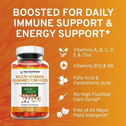 TRIO NUTRITION Premium Kids Multivitamin Gummies with Vitamin C & Zinc for Immune & Energy Support | TRIO NUTRITION