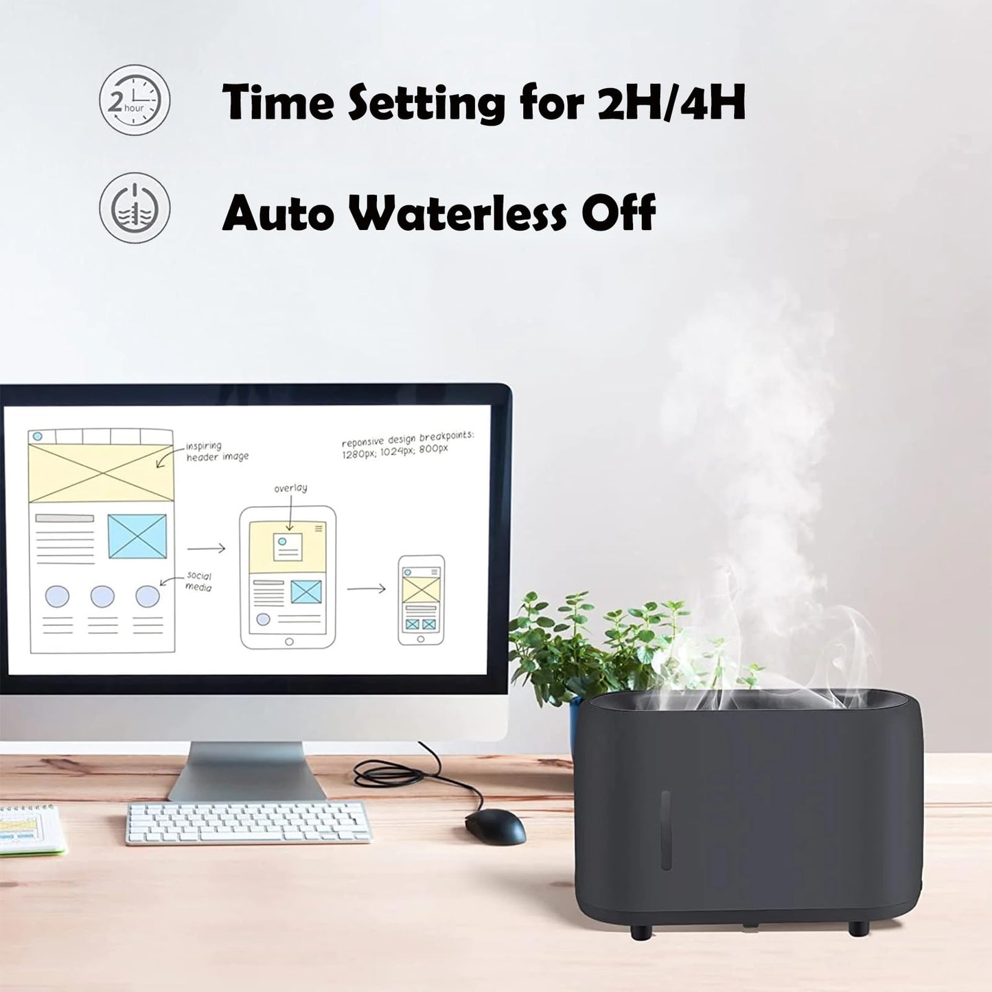 Flame Diffuser Humidifier 240ML for Essential Oils, Smart Timing with 7 Changeable Colors, Dual Mist AOSUMWITHUBuy Supplements Australia