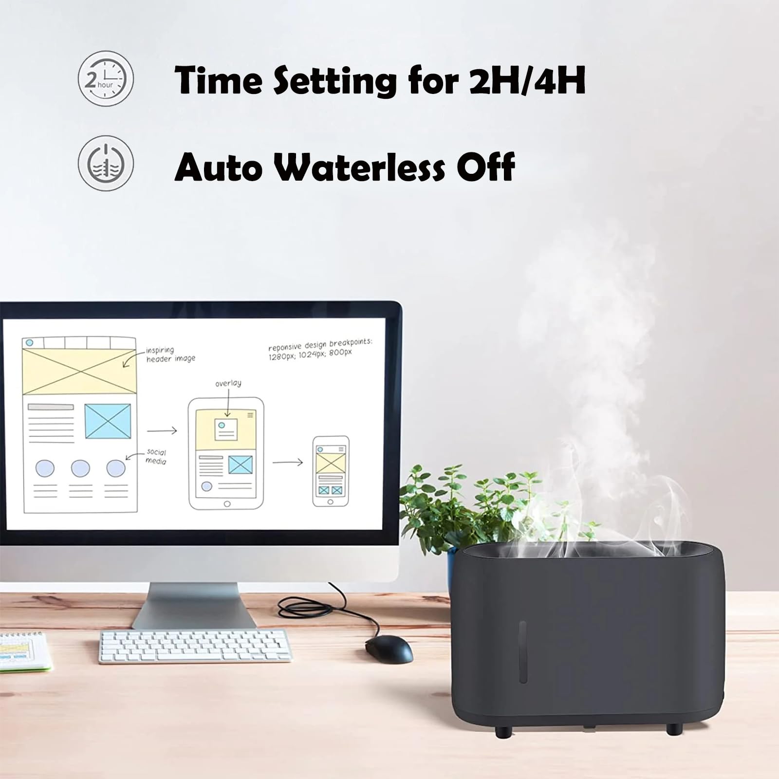 Flame Diffuser Humidifier 240ML for Essential Oils, Smart Timing with 7 Changeable Colors, Dual Mist AOSUMWITHUBuy Supplements Australia