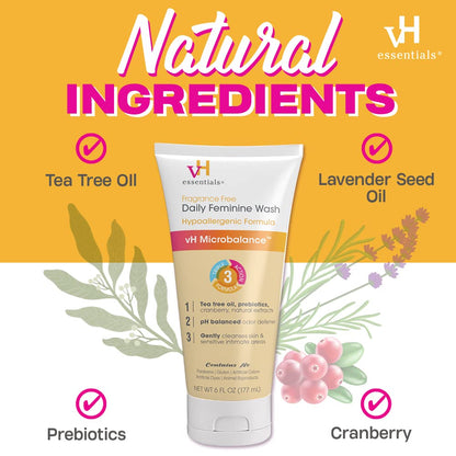 vH essentials Daily Feminine Wash - Fragrance Free, Hypoallergenic with Tea Tree Oil vH essentialsBuy Supplements Australia