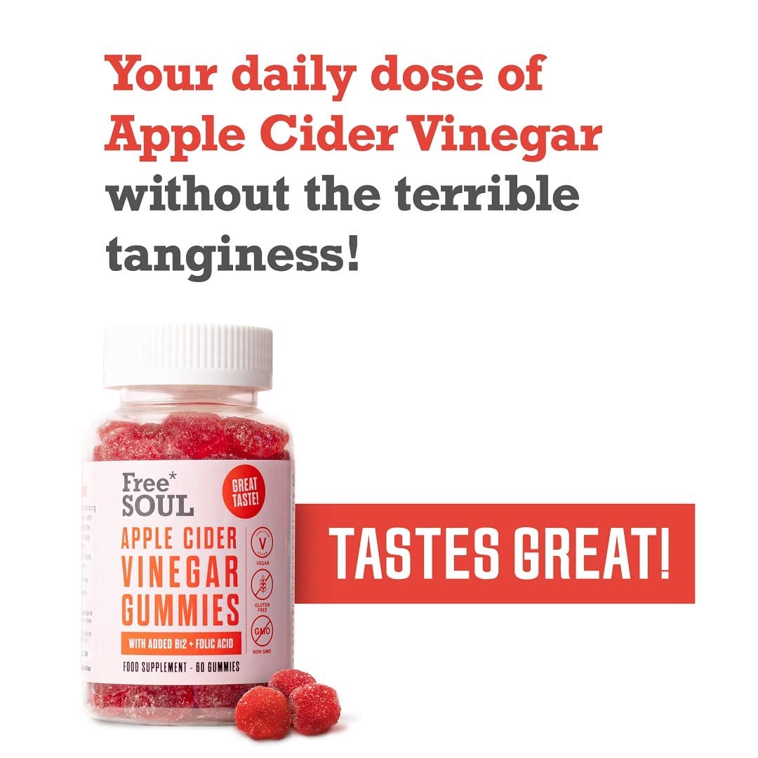 Apple Cider Vinegar Gummies with The Mother 1000mg Enhanced with Vitamin B12 & Folic Free SoulBuy Supplements Australia