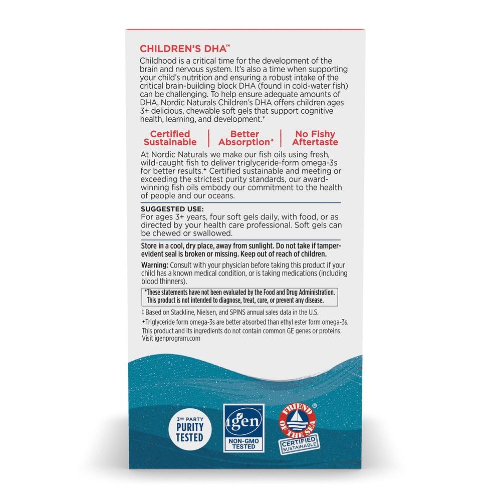 Nordic Naturals Children’s DHA, Strawberry - 360 Mini Chewable Soft Gels for Kids - 250 mg Omega-3 with EPA & DHA - Brain Development & Function - Non-GMO - 90 Servings Nordic NaturalsBuy Supplements Australia