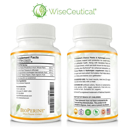Max Strength Chanca Piedra, Hydrangea & Dandelion Root - Natural Kidney & Gallbladder Formula - Stone Breaker, Flush Impurities, Cleanse Urinary Tract - Enhanced with BioPerine. 60 Veggie Capsules. WiseceuticalBuy Supplements Australia