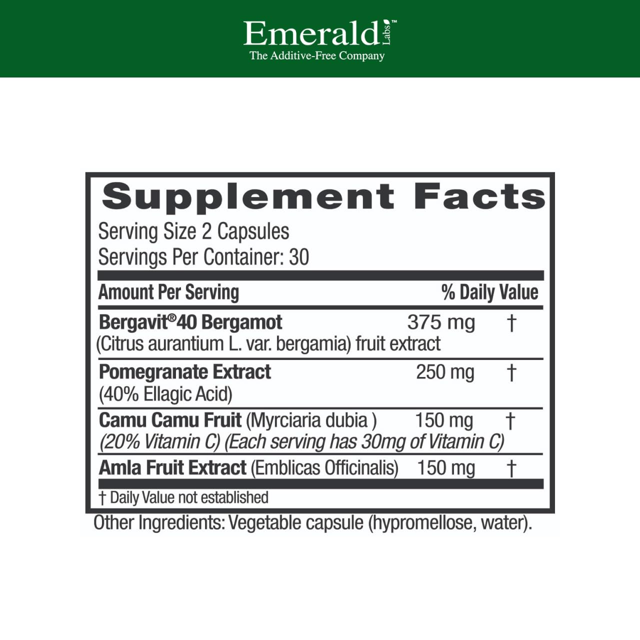 EMERALD LABS Bergamot+ - Supports Metabolism & Heart Health with Bergamot, Pomegranate, Amla & Camu Camu - Gluten-Free & Vegan - 60 Vegetable Capsules (30 Servings) EMERALD LABSBuy Supplements Australia