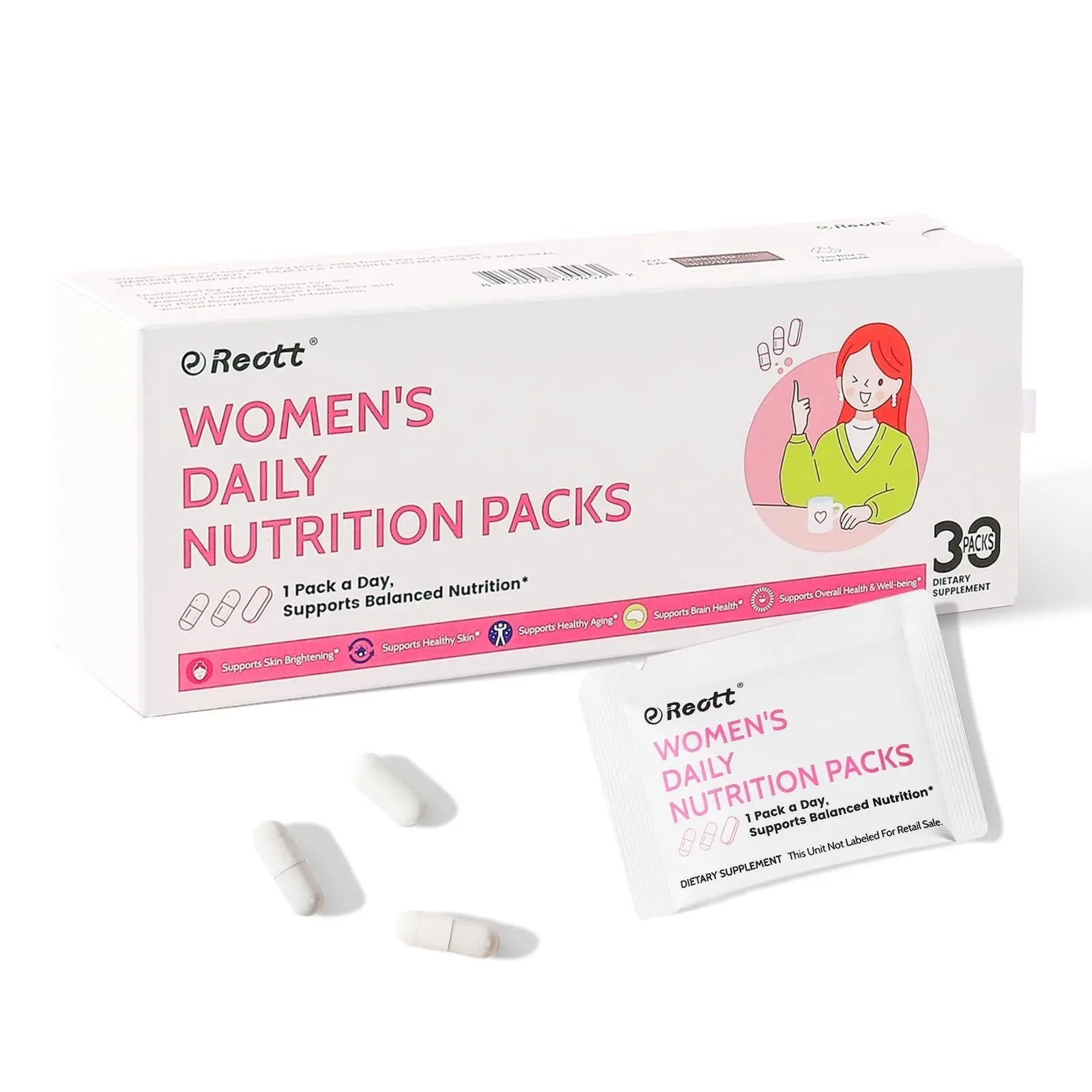 Women's Daily Vitamin Packs with Collagen Peptide, PQQ, 4-IN-1 Multivitamins For Women Health Supports Immune Health, Skin, Brain REOTT