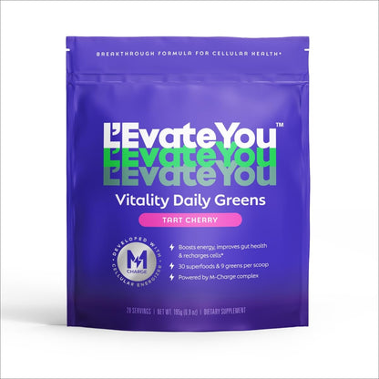 L'Evate You Vitality Daily Greens Powder (28 Servings) 30 Superfoods, 9 Greens - for a Cellular Energy Boost, Powered by M-Charge Complex for All Day Energy (Tart Cherry) Steve Harvey's L'Evate YouBuy Supplements Australia