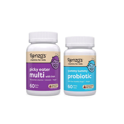 Renzo's Vitamins Happy Tummies Bundle, Probiotics for Kids and Picky Eater Kids Multivitamin Renzo'sBuy Supplements Australia