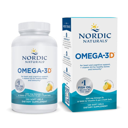 Nordic Naturals Omega-3D, Lemon Flavor - 120 Soft Gels - 690 mg Omega-3 + 1000 IU Vitamin D3 - Fish Oil - EPA & DHA - Immune Support, Brain & Heart Health, Healthy Bones - Non-GMO - 60 Servings Nordic NaturalsBuy Supplements Australia