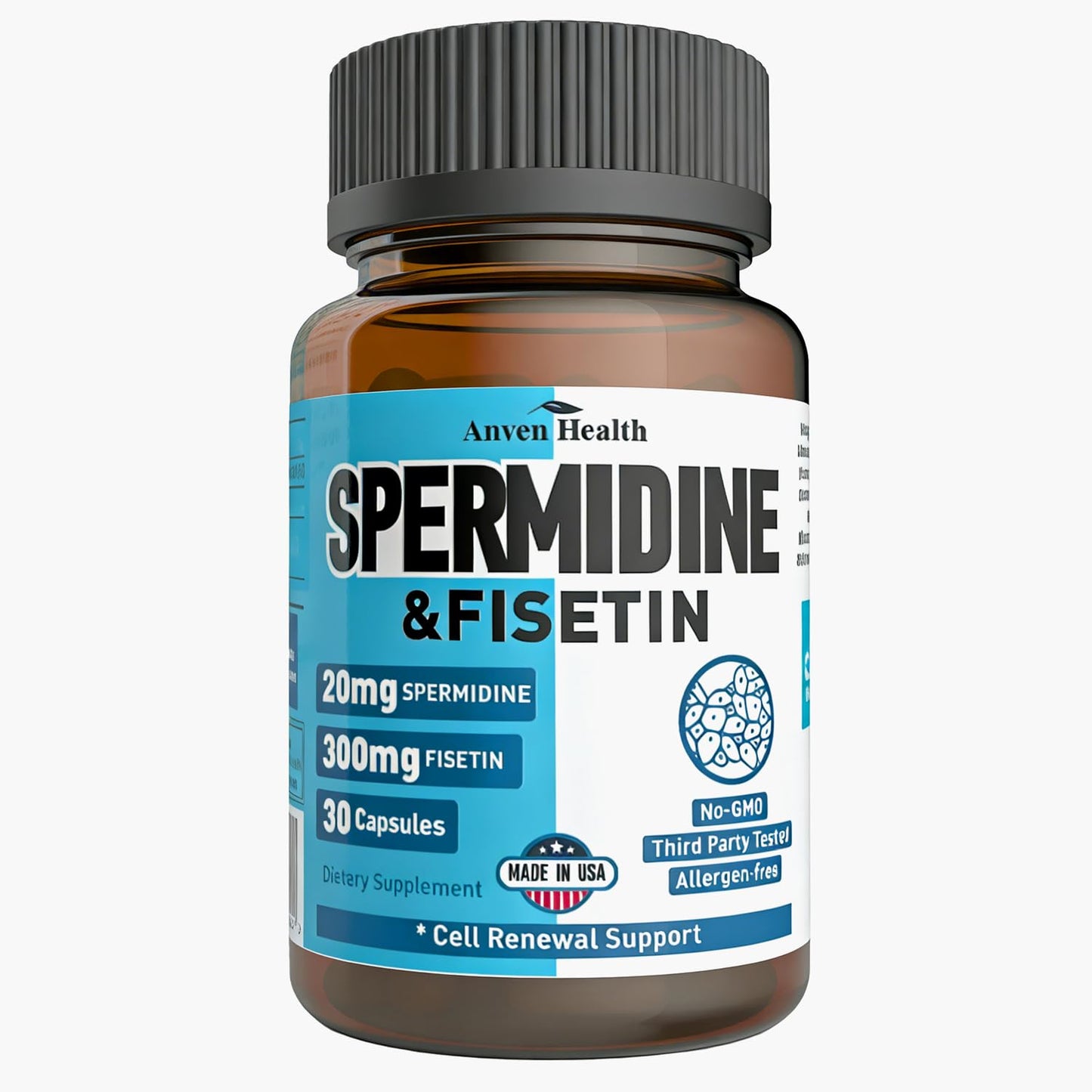 Spermidine & Fisetin Supplement - 20mg of 99% Spermidine Per Serving, 3HCL & 300mg Fisetin for Women Men Cell Renewal, Aging Defense & Longevity, Gluten Free, Non-GMO, Made in USA | 30 Veggie Caps Anven HealthBuy Supplements Australia