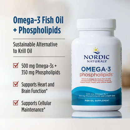 Nordic Naturals Omega-3 Phospholipids, Unflavored - 60 Soft Gels - 500 mg Omega-3 & 350 mg Phospholipids - Heart & Brain Health - Small, Easy-to-Swallow Soft Gels - Non-GMO - 30 Servings Nordic NaturalsBuy Supplements Australia