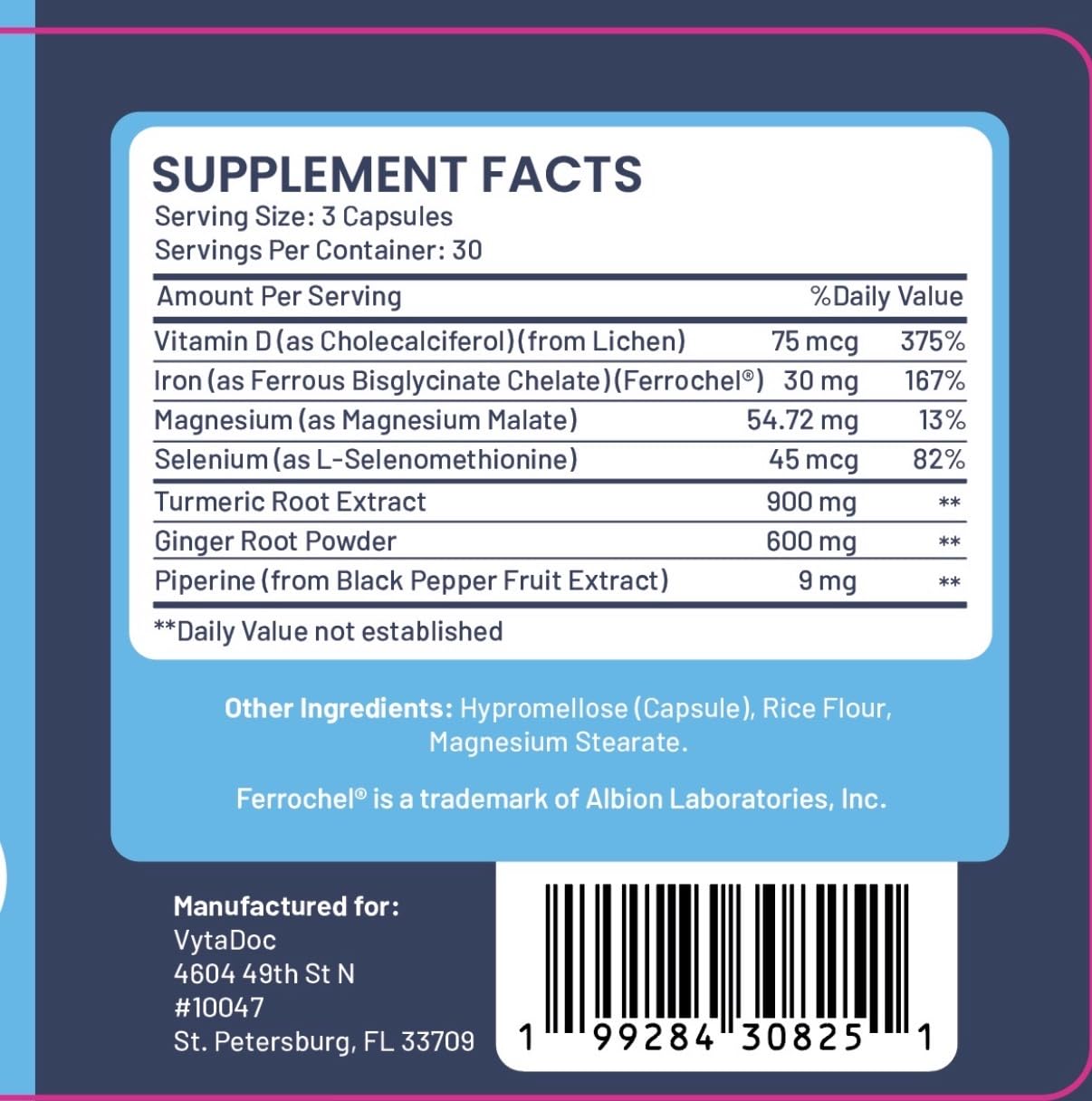 VytaDoc SootheFlex Joint, Energy & Mood Support for Women | Turmeric 900mg, Ferrochel® Iron, Magnesium Malate, Vitamin D3, Ginger, Selenium | 90 Capsules | Gentle Iron — Easy on Digestion VytaDocBuy Supplements Australia