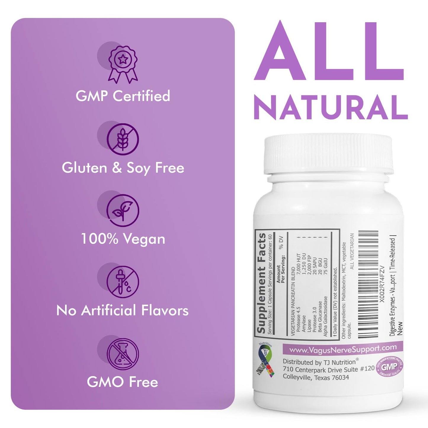 TJ Nutrition Digestive Enzymes for Sensitive Stomachs - Supports Vagus Nerve, Vegetarian Pancreatic Support, Timed Release Formula for Optimal Gut Health, Enhances Food Digestion & Gut Flora TJ NutritionBuy Supplements Australia