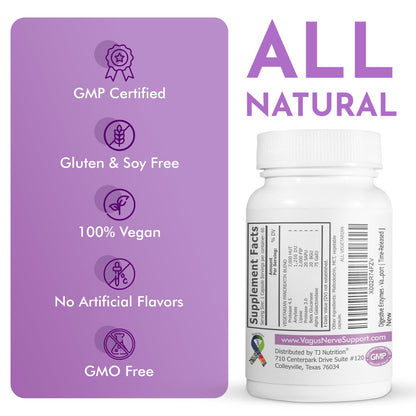 TJ Nutrition Digestive Enzymes for Sensitive Stomachs - Supports Vagus Nerve, Vegetarian Pancreatic Support, Timed Release Formula for Optimal Gut Health, Enhances Food Digestion & Gut Flora TJ NutritionBuy Supplements Australia