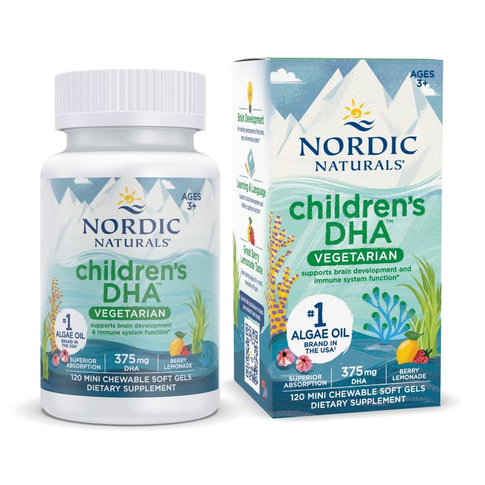 Nordic Naturals Children's DHA Vegetarian - Kids DHA Omega-3 Supplement -Algae Oil - Berry Lemonade Mini Chewables - Plant-Based Formula for Ages 3+ - 120 Soft Gels - 40 Servings Nordic NaturalsBuy Supplements Australia