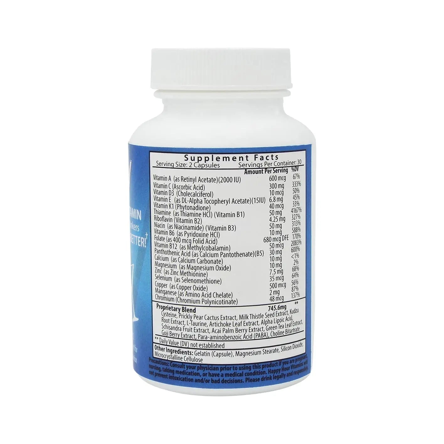 Happy Hour Vitamins Bottle - Multivitamin Formulated for Better Mornings – Live & Feel Better with Milk Thistle, Prickly Pear Cactus Happy Hour Vitamins