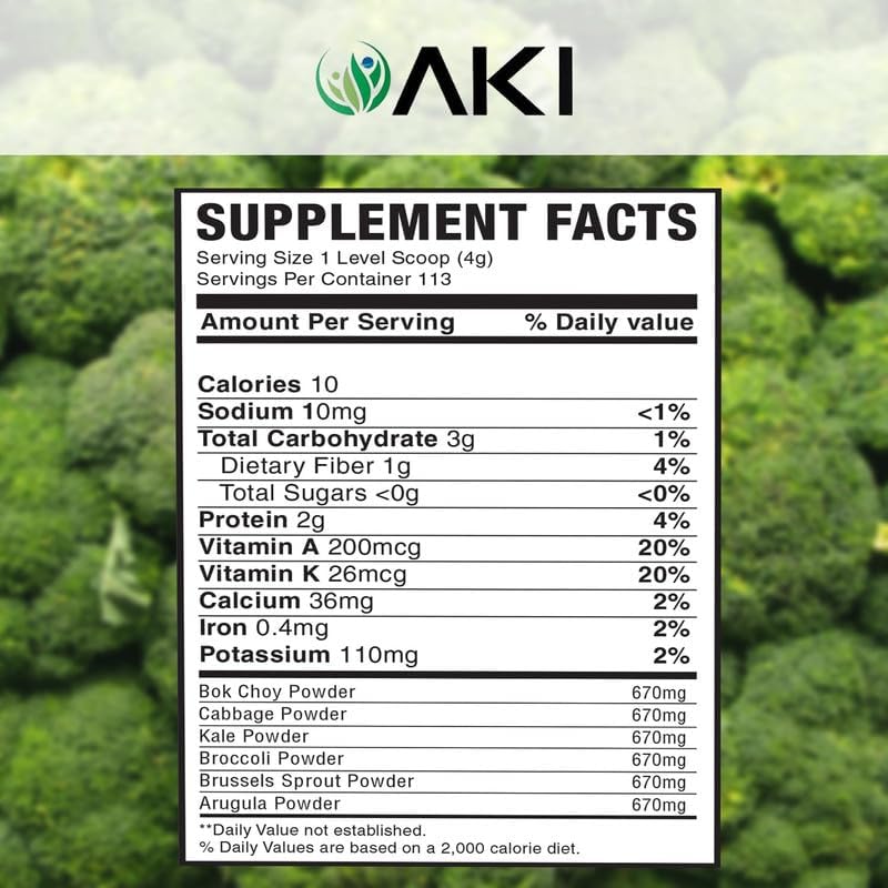 AKI Cruciferous Superfood Green Mix Powder - Made from Kale, Broccoli, Brussels Sprouts, Cabbage - Packed with Essential Phytonutrients & Vitamins ((5.3oz/150g)) AKI ORGANICBuy Supplements Australia