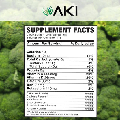 AKI Cruciferous Superfood Green Mix Powder - Made from Kale, Broccoli, Brussels Sprouts, Cabbage - Packed with Essential Phytonutrients & Vitamins ((5.3oz/150g)) AKI ORGANICBuy Supplements Australia