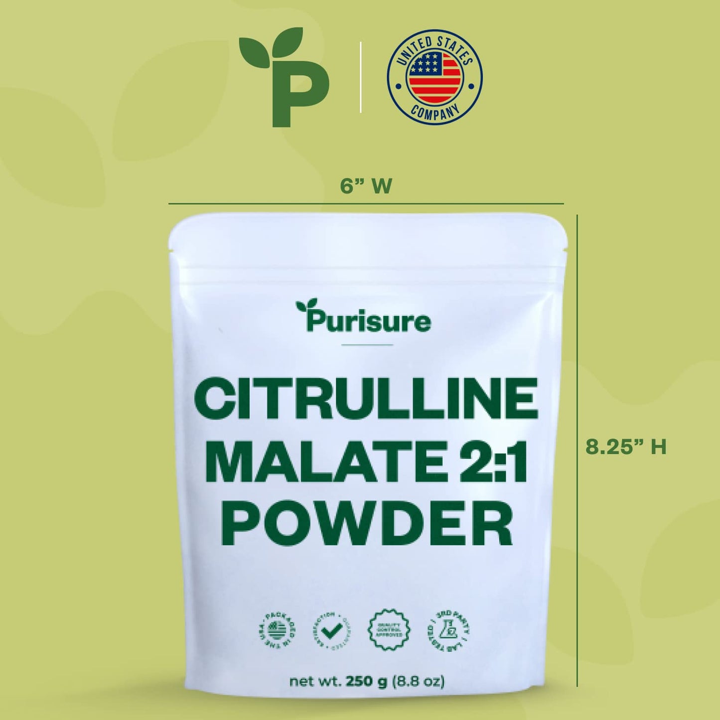 Purisure L-Ctrulline Powder 250g, Premium Citrulline 2:1 Malate Supplement for Strength Performance and Energy, Pre-Workout Citrulline Malate Powder - Enhance Muscle Pumps and Recovery - 83 Servings
