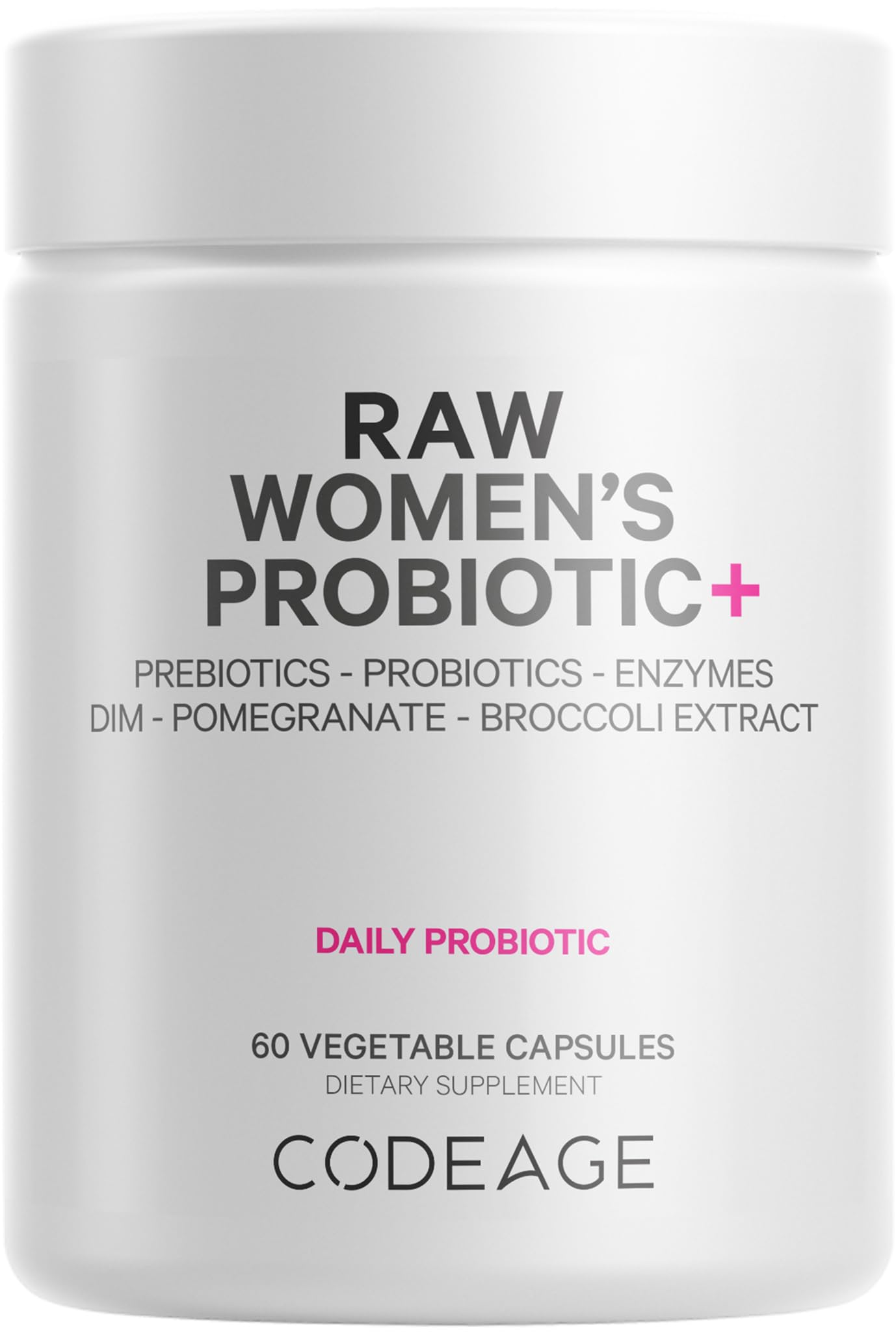 Codeage Raw Women’s Probiotic+ Supplement - 34 Probiotic Strains, 100 Billion CFUs, Digestive Enzymes, Prebiotic Blend, DIM, Herbal Extracts, Phytonutrients - Non-GMO - 30 Capsules CodeageBuy Supplements Australia