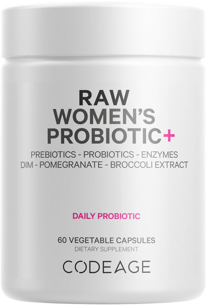 Codeage Raw Women’s Probiotic+ Supplement - 34 Probiotic Strains, 100 Billion CFUs, Digestive Enzymes, Prebiotic Blend, DIM, Herbal Extracts, Phytonutrients - Non-GMO - 30 Capsules CodeageBuy Supplements Australia
