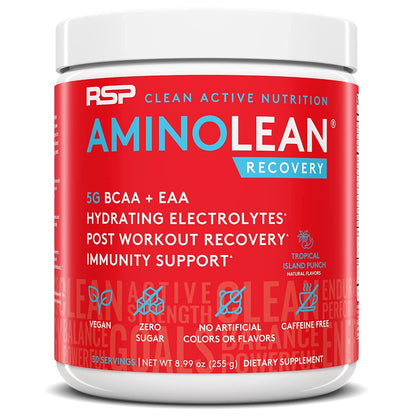 RSP NUTRITION AminoLean Pre Workout Energy (Watermelon 30 Servings) with AminoLean Recovery Post Workout Boost (Tropical Island Punch 30 Servings)