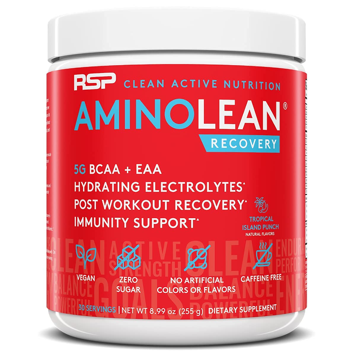 RSP NUTRITION AminoLean Pre Workout Energy (Blue Raspberry 30 Servings) with AminoLean Recovery Post Workout Boost (Tropical Island Punch 30 Servings)