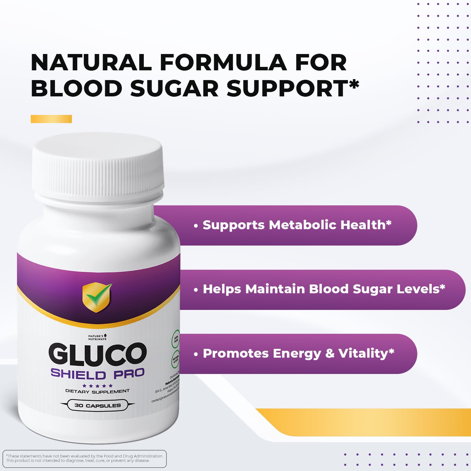 GlucoShield Pro - Natural Supplement with Vitamins B1, B2, B6, Magnesium, Zinc & Calcium | Non-GMO, Stimulant-Free, Easy-to-Take | Made in the USA, GMP-Certified | 30 Capsules, 3 Month Supply Nature’s NutriWaveBuy Supplements Australia