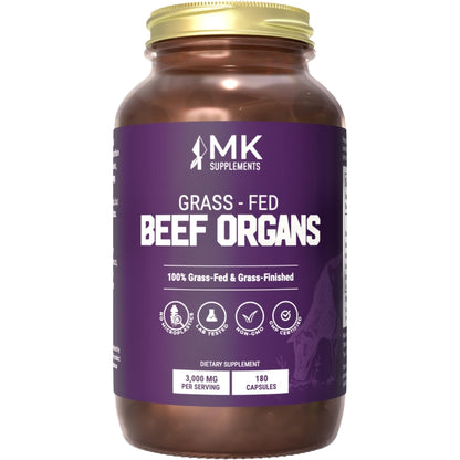 MK Supplements Grass-Fed Beef Organs Capsules | 5 Organs in Nature-Identical Ratios | B12, Copper & Heme Iron | Regeneratively Raised | 150 Capsules MK SupplementsBuy Supplements Australia