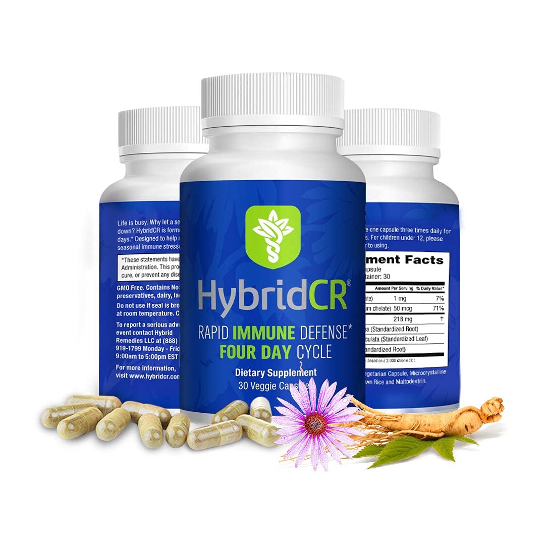 HybridCR Rapid Immunity Supplement | Zinc, Echinacea, Andrographis, Ginseng, Selenium, Gluten-Free & Non-GMO | 5-in-1 Immune Support Supplement | Pharmacist Formulated 1 Month Supply (30 Veggie Caps) Hybrid RemediesBuy Supplements Australia