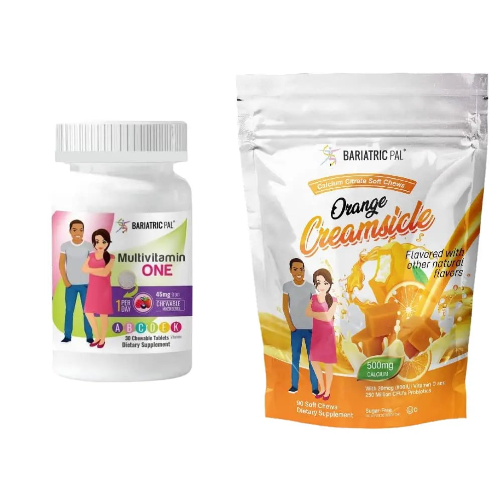 BariatricPal 30-Day Bariatric Vitamin Bundle (Multivitamin ONE 1 per Day! Chewable with 45mg Iron - Mixed Berry and Calcium Citrate Soft Chews 500mg with Probiotics - Orange Creamsicle) BariatricPalBuy Supplements Australia