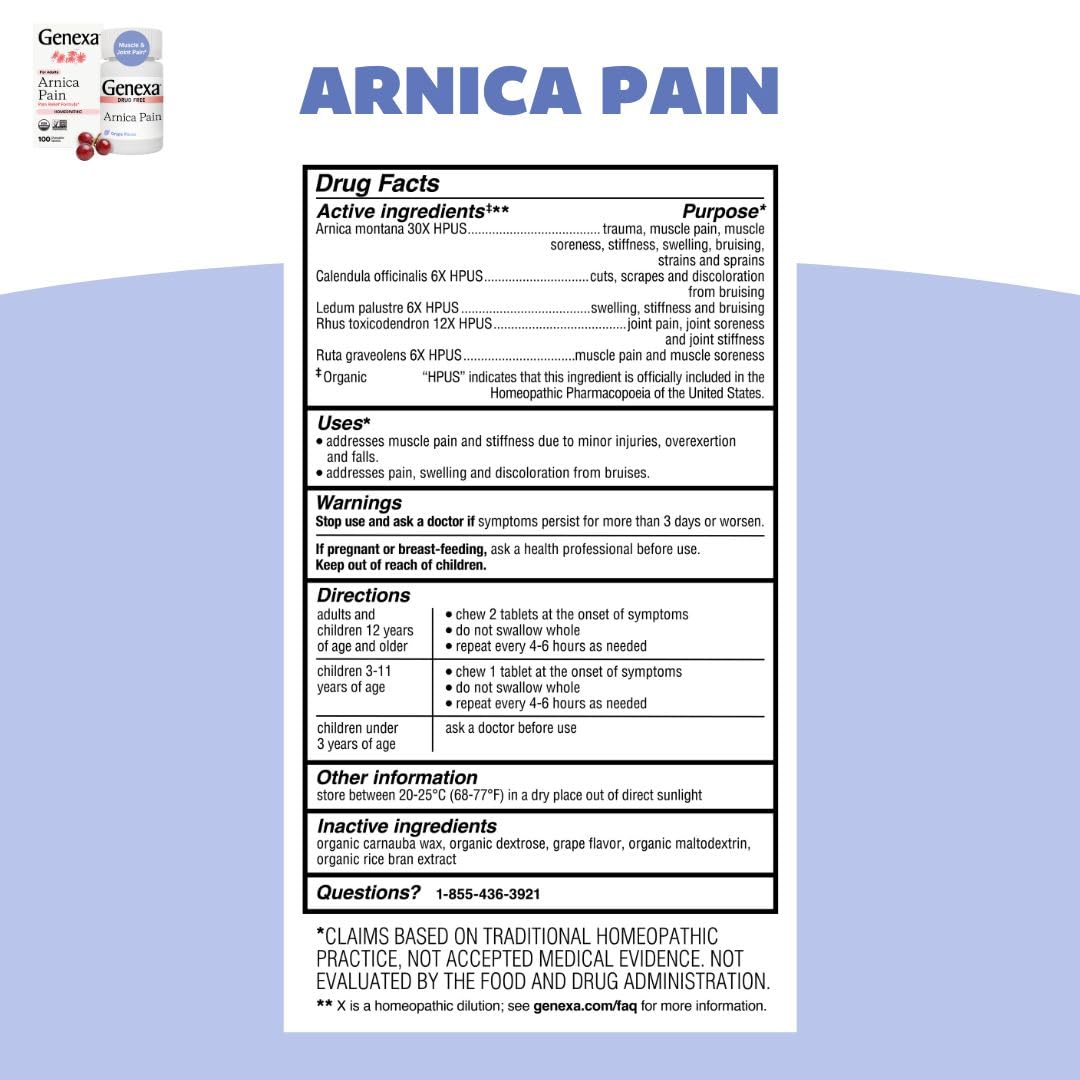 Genexa Adult Pain Relief Bundle | 500mg Acetaminophen Caplets + Homeopathic Arnica Chewables | Fast Relief for Headache, Joint & Muscle Pain | OTC + Homeopathic Combo | No Dyes or Artificial Additives GenexaBuy Supplements Australia