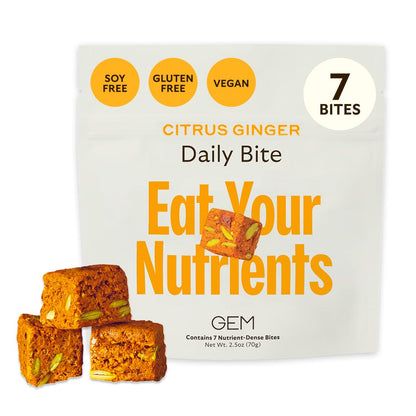 GEM Daily Bite for Women & Men, with 20+ Vitamins, Minerals, & Superfoods Like Zinc, Vitamin D, B-Complex, K, Turmeric, Fiber & Prebiotics, Beta Glucan GLP-1 Support & Immunity (Citrus Ginger,7 count) GEMBuy Supplements Australia