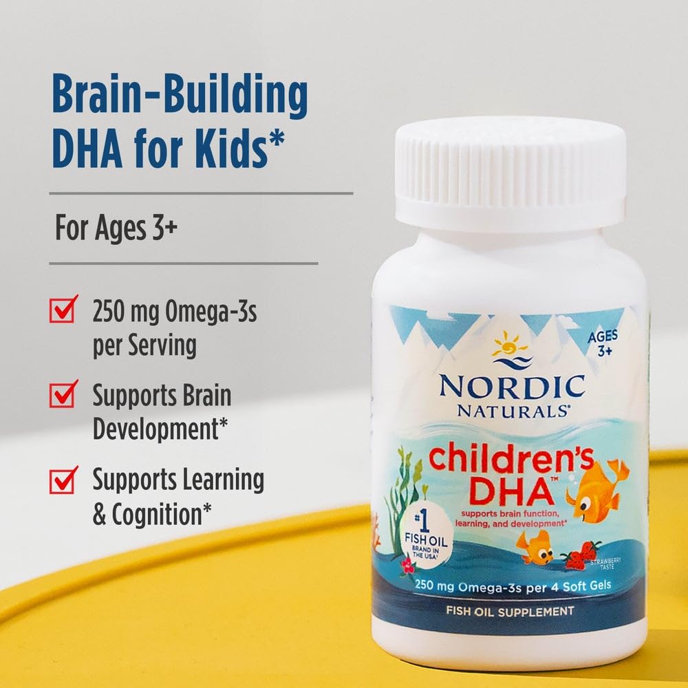 Nordic Naturals Children’s DHA, Strawberry - 120 Mini Chewable Soft Gels for Kids - 250 mg Omega-3 with EPA & DHA - Brain Development & Function - Non-GMO - 30 Servings (Pack of 2) Nordic NaturalsBuy Supplements Australia