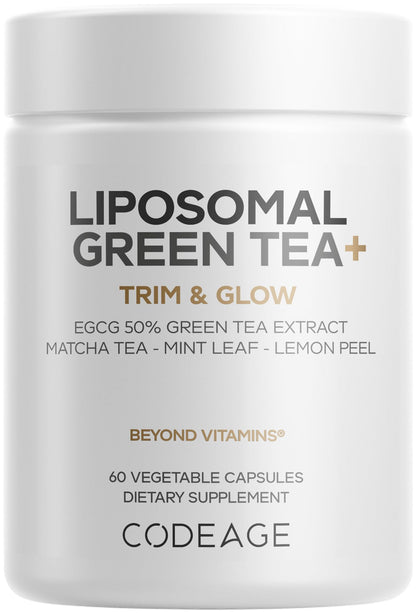 Codeage Liposomal Green Tea+ EGCG 50% Green Tea Extract, Organic Matcha Green Powder, Peppermint Leaf, Lemon Peel, Liposomal Delivery - Vegan Pils Supplement - Non-GMO - 60 Capsules CodeageBuy Supplements Australia