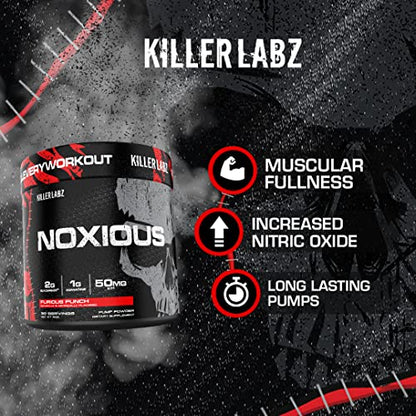 Noxious Extreme Nitric Oxide Booster Pump Pre-Workout Powder | Endurance and Muscle Building | 30 Servings (America Pop)