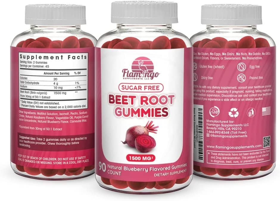 Sugar Free Nitric Oxide Beet Root Gummies (1500 mg)- Beet Root Chewables for Athletic Flamingo SupplementsBuy Supplements Australia