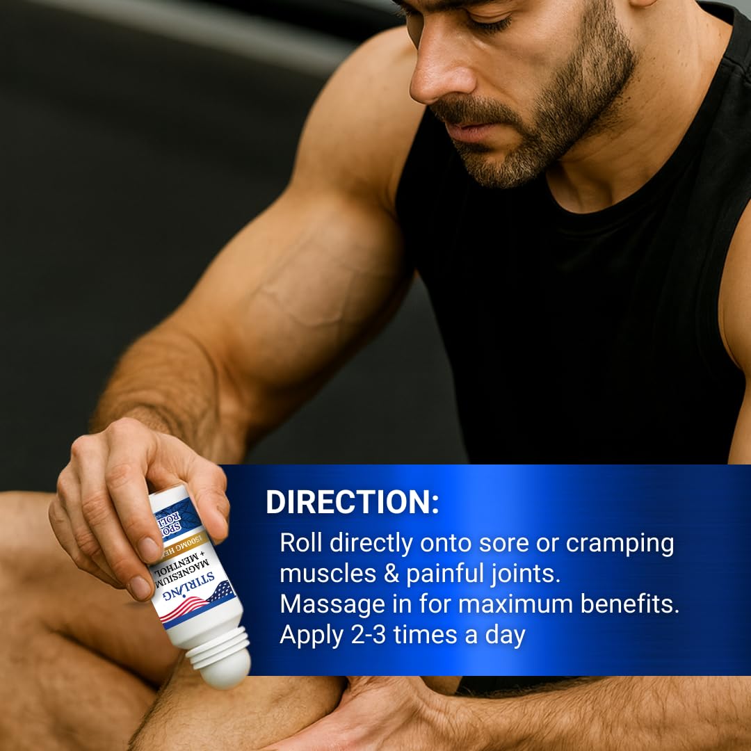 Stirling Menthol Roll On Lotion with Magnesium and 1500mg Pure Hemp - Non-GMO, THC-Free - Fast-Acting Relief for Sore Muscles and Joints, Reduces Swelling and Redness, Promotes Post-Workout Recovery STIRLINGBuy Supplements Australia