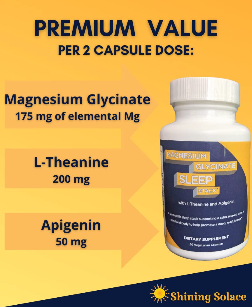 Shining Solace Magnesium Glycinate Sleep Stack with 200 mg L-Theanine, 50 mg Apigenin, 175 mg of Elemental Magnesium Glycinate | Sleep Support Magnesium Supplement | Made in USA Shining SolaceBuy Supplements Australia