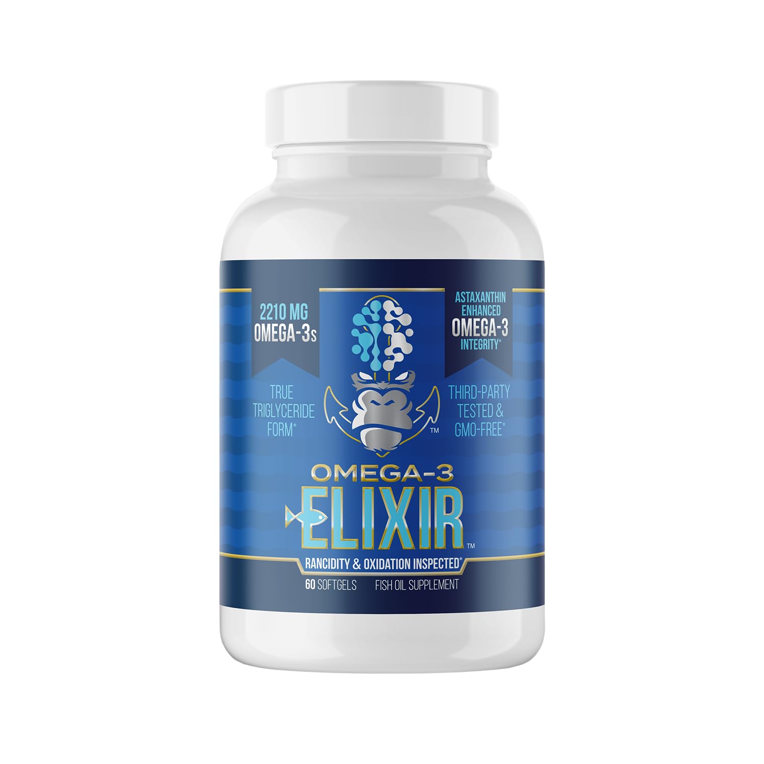 Gorilla Mind Omega-3 Elixir™ | 2210mg Fish Oil Re-Esterified Triglyceride Form | EPA, DHA + 2 Fatty Acids | Astaxanthin Infusion for Bolstered Integrity | 3rd Party & Rancidity Tested | 60 Softgels Gorilla MindBuy Supplements Australia