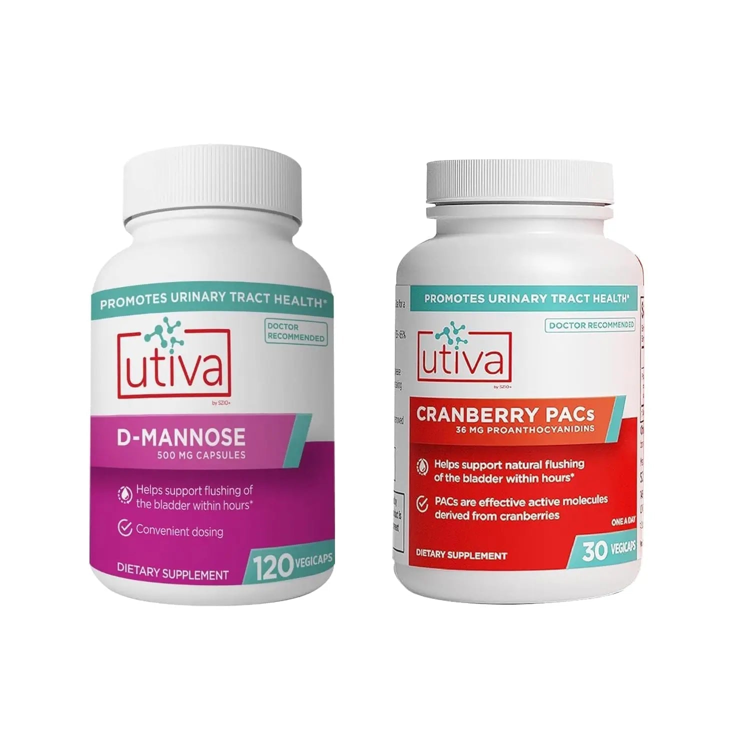 20% Bundle Utiva Cranberry PACs 30 Vegi Capsules Cranberry Supplement for Urinary Tract Health for Women and Men + Utiva D-Mannose 500mg 120 Capsules Naturally Flush The Bladder and Urinary Tract Szio+Buy Supplements Australia
