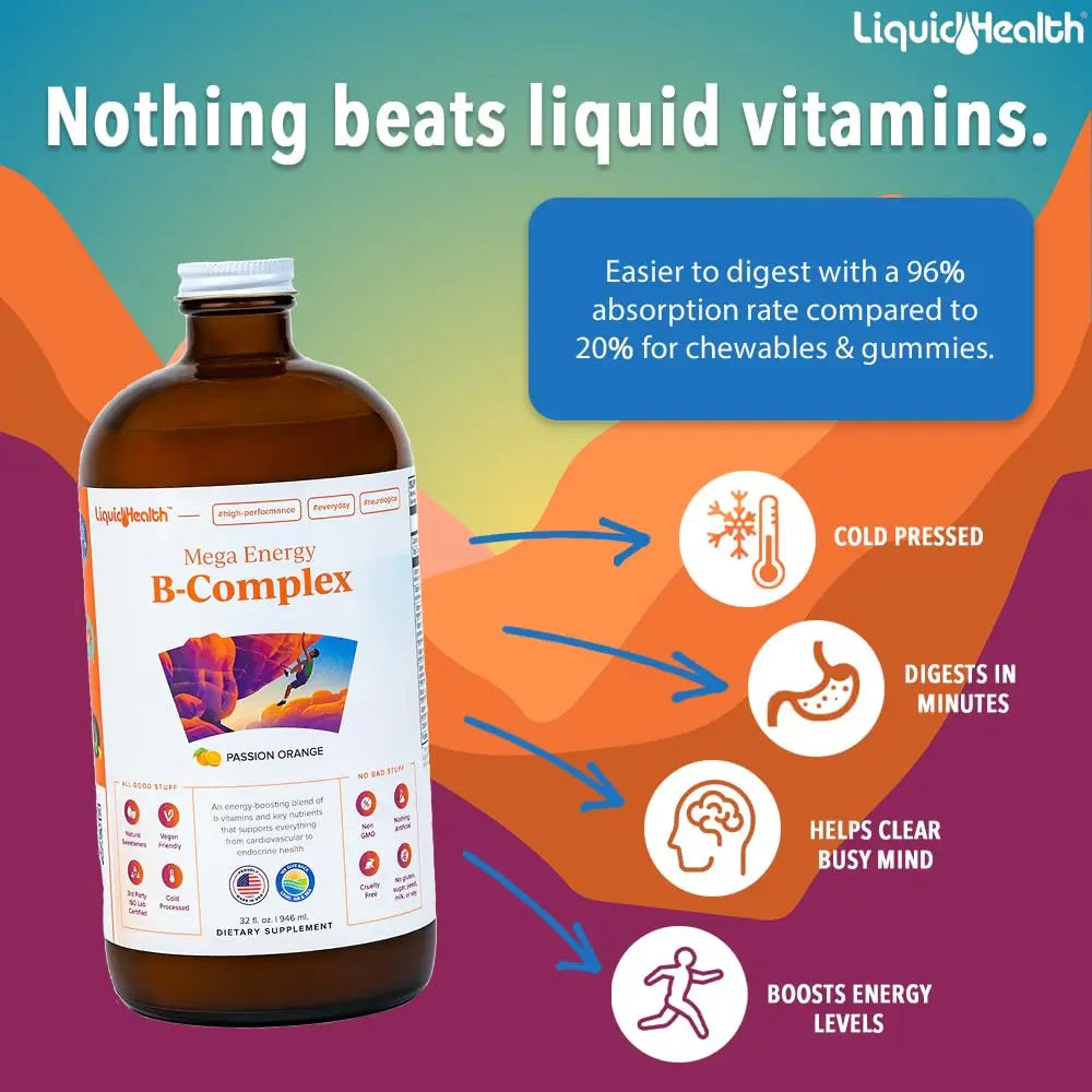LIQUIDHEALTH Complete Multiple & Mega Energy B-Complex Daily Liquid Vitamins Bundle for Adults - Immune System Support, Increase Energy, Gut & Heart Health LIQUIDHEALTHBuy Supplements Australia
