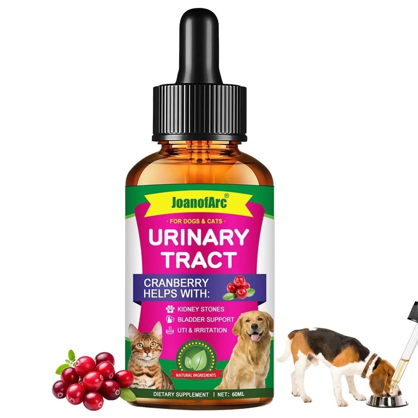Urinary Tract for Cats, Cat & Dog Urinary Tract Drops Infection Remedy with Cranberry Dog Supplements, Cranberry Kidney Bladder Support Supplement - 60ml / 2 Fl.oz JoanofArcBuy Supplements Australia