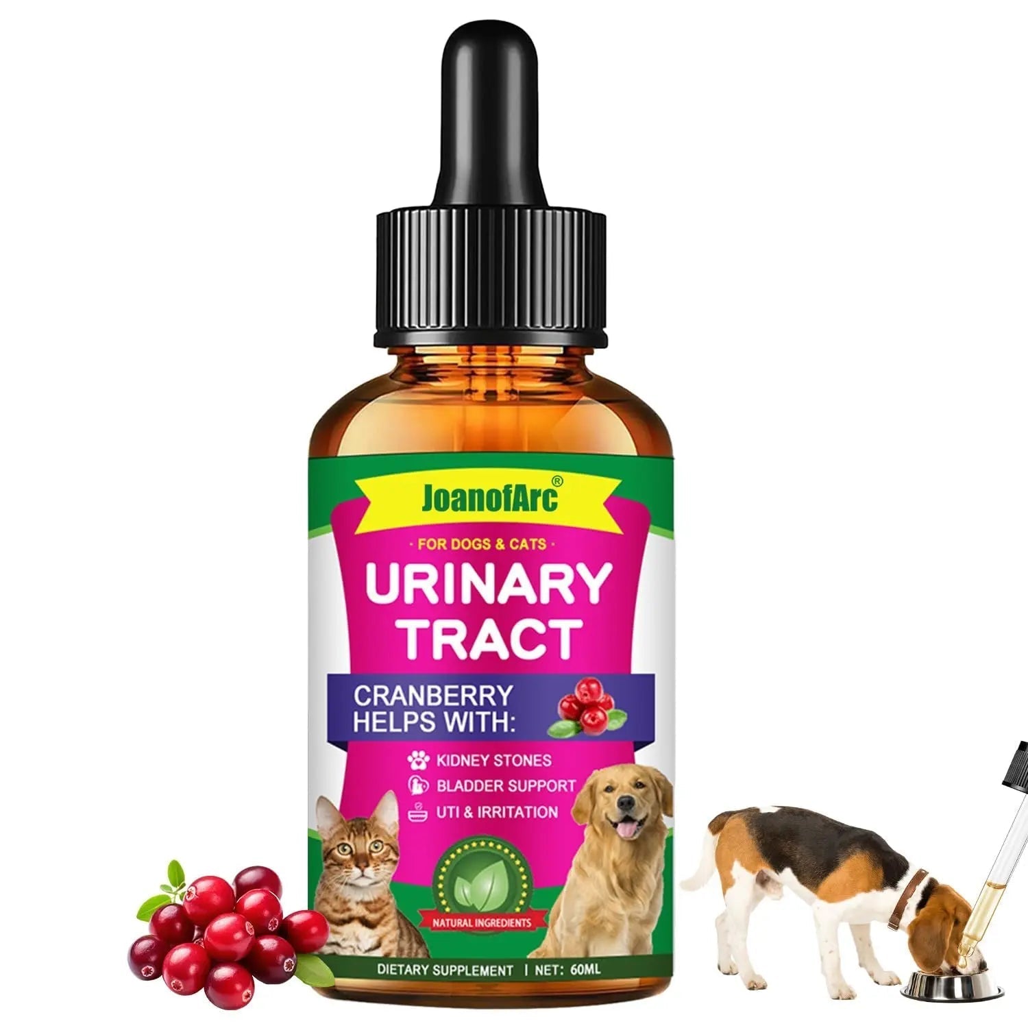 Urinary Tract for Cats, Cat & Dog Urinary Tract Drops Infection Remedy with Cranberry Dog Supplements, Cranberry Kidney Bladder Support Supplement - 60ml / 2 Fl.oz JoanofArcBuy Supplements Australia